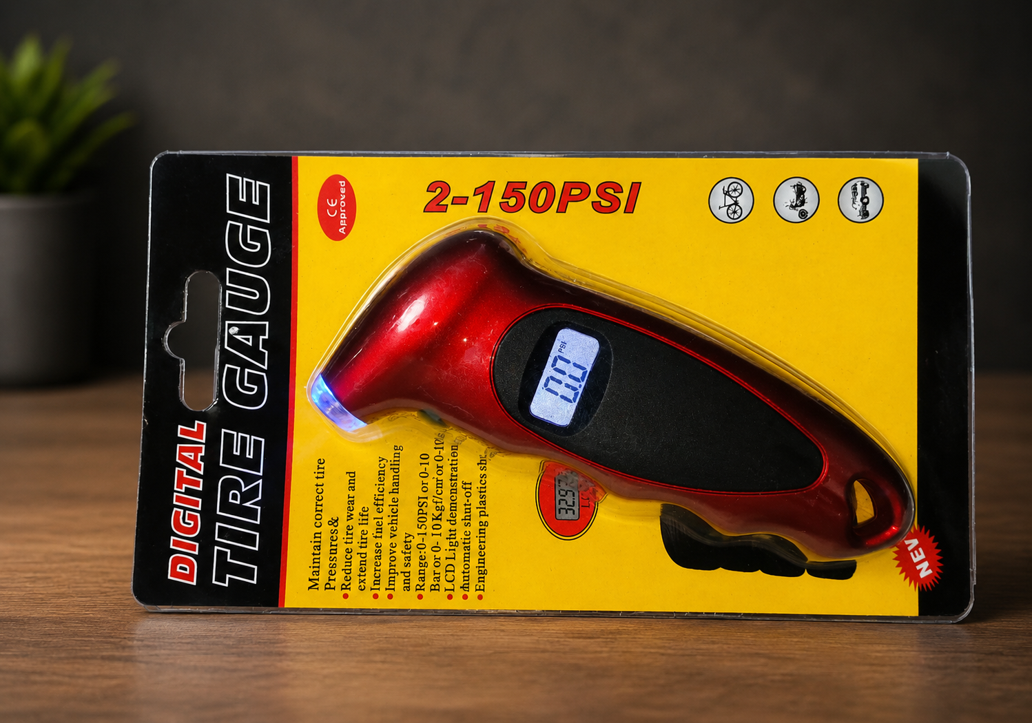 گیج دیجیتال فشار باد لاستیک (Tire Gauge) با دقت بالا - بازه ۲ تا ۱۵۰ PSI