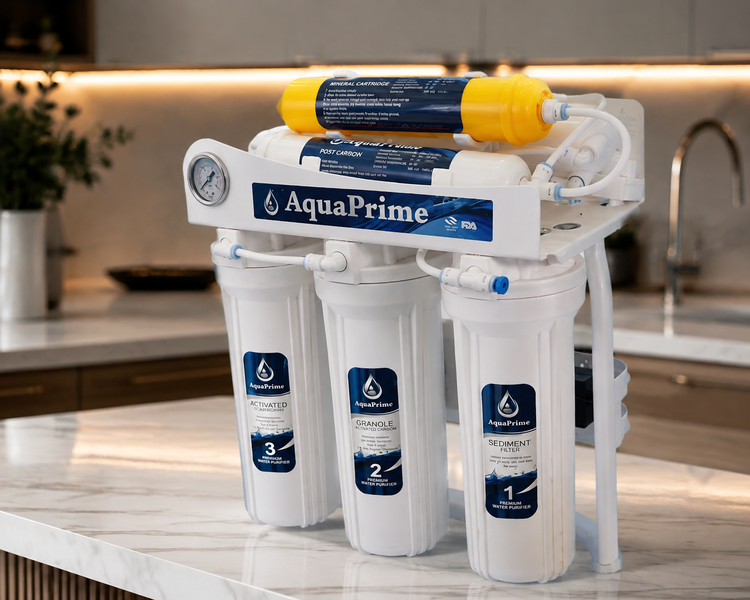 دستگاه تصفیه آب AquaPrime | ۶ مرحلهای اسمز معکوس با گیج فشار